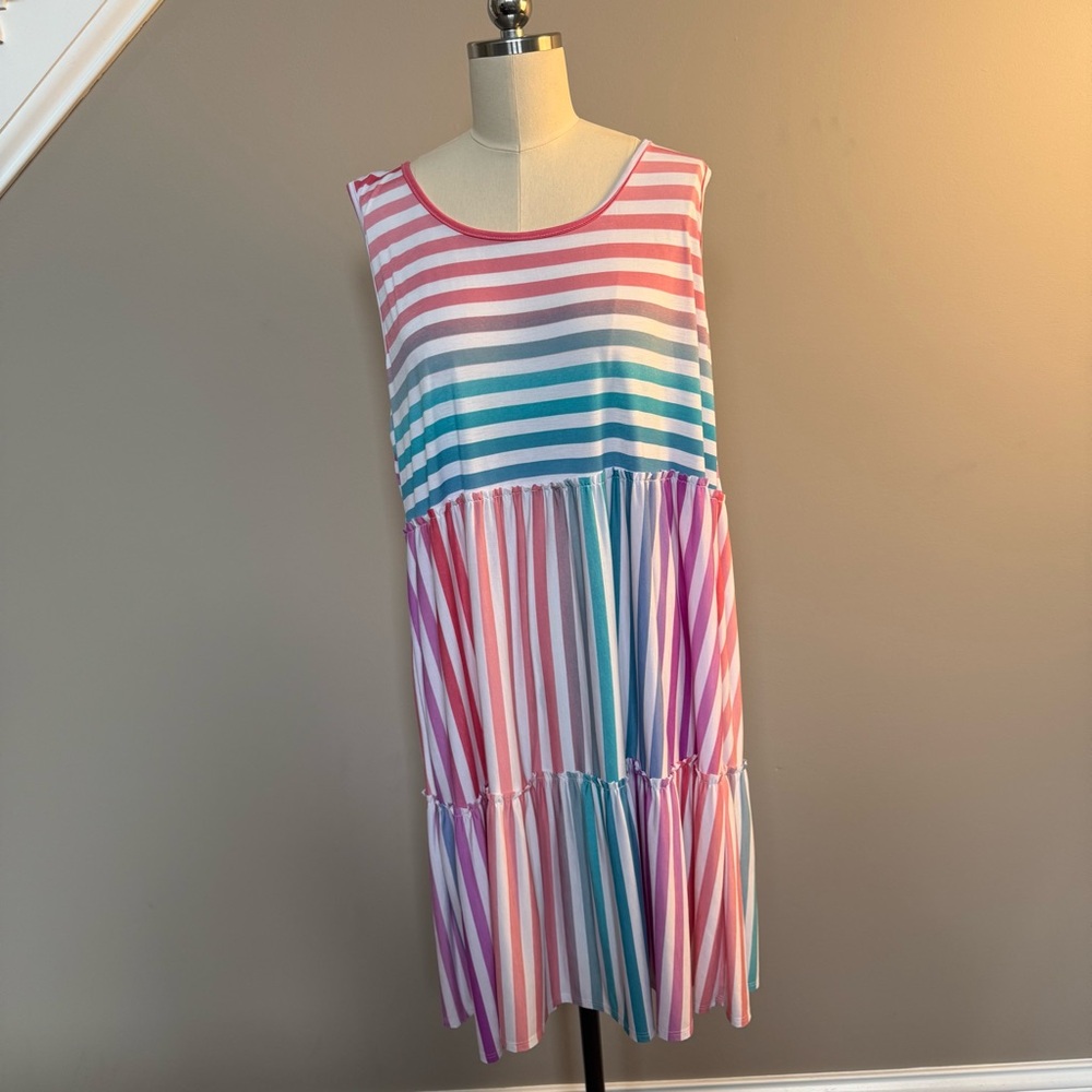 Striped Sleeveless Midi Dress in Pink and Blue